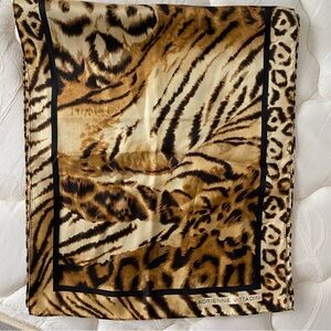 Adrianne Vittadini leopard print oblong 100% silk scarf 54x11